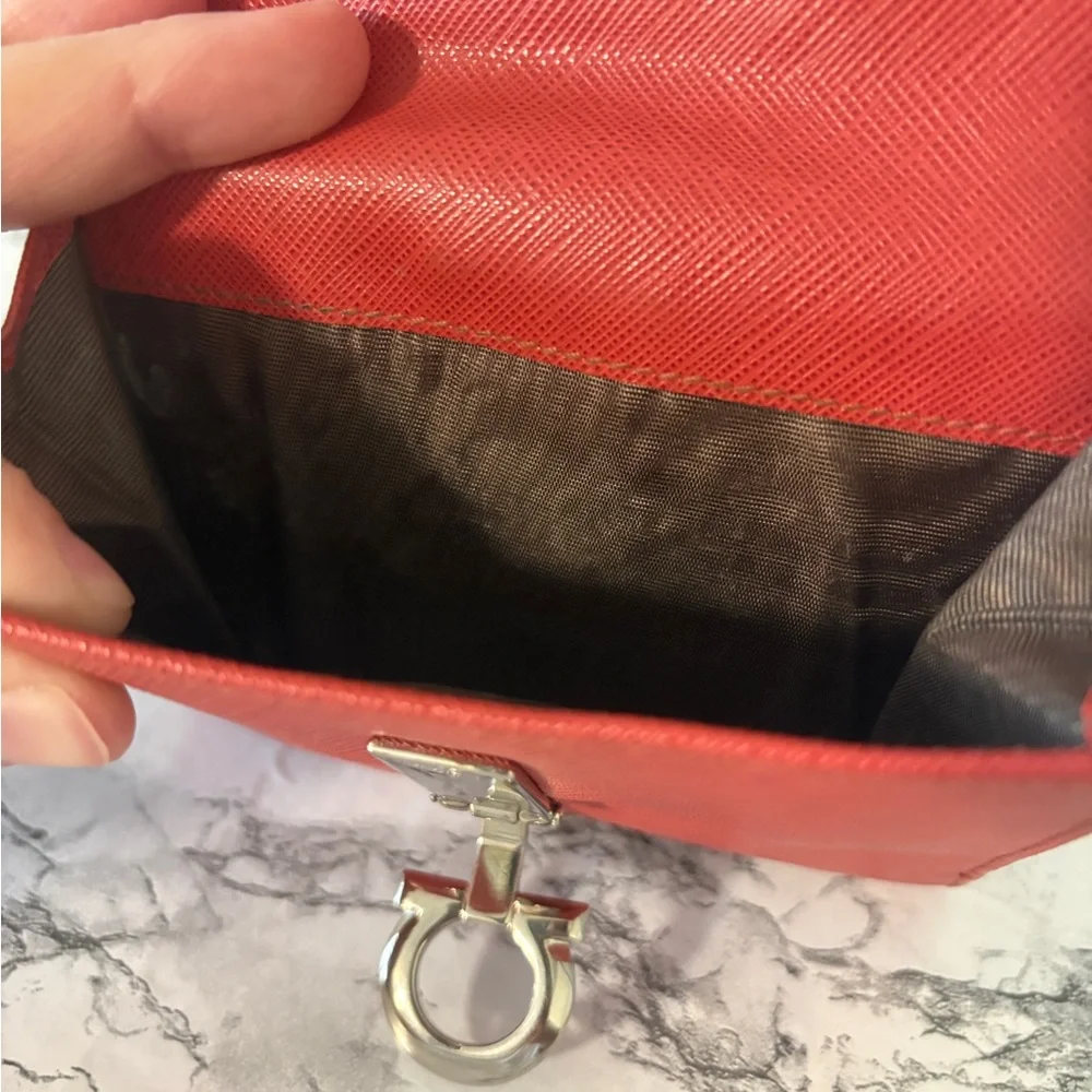 Salvatore Ferragamo Mancini Icona French Wallet Salmon Pink Silver Hardware